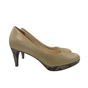 Cole Haan Snakeskin Print Platform Heels Beige Gray Womens Size 6.5